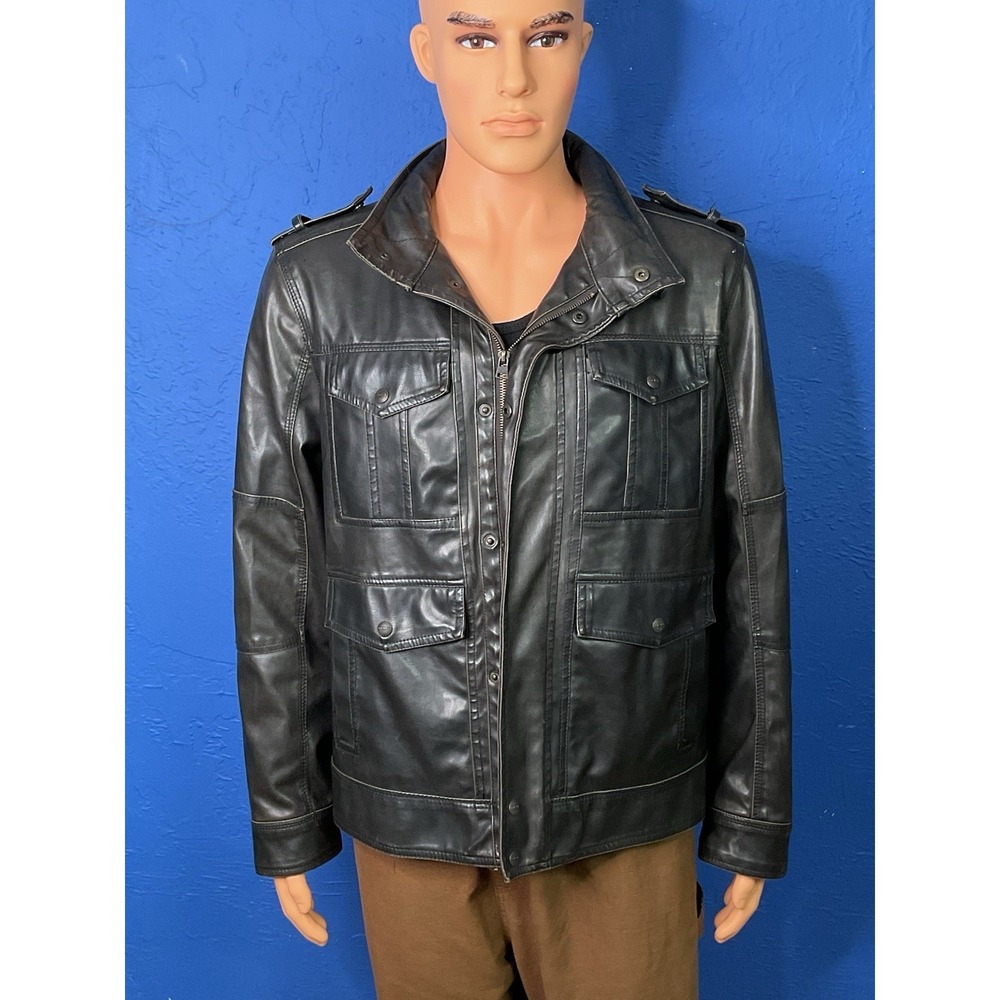Levi's Men's Faux Leather Field Jacket Black Hooded Size M Zip Front